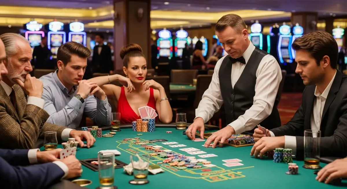 Elvis Frog in Vegas Casino dealer distributing cards to gamblers at a poker table